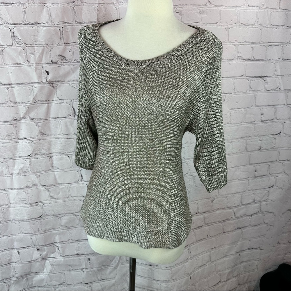 Eileen Fisher Metallic bronze Scoop Neck Sweater 3/4 sleeve womens S